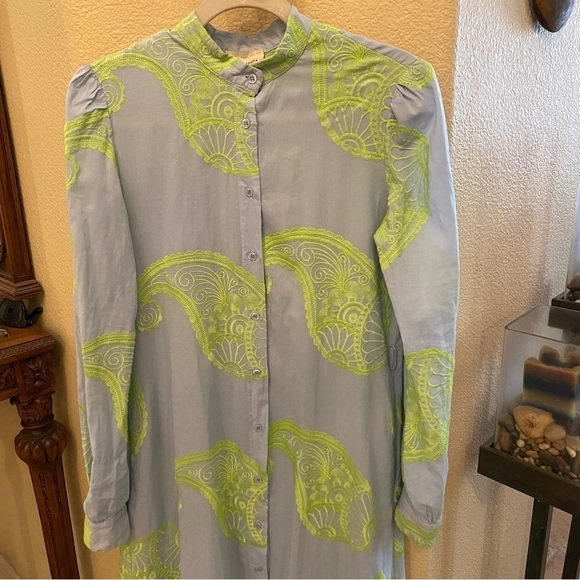 DIXIE Women Blue & Green Embroidered Paisley Button Maxi Dress Size Medium - Picture 3 of 14
